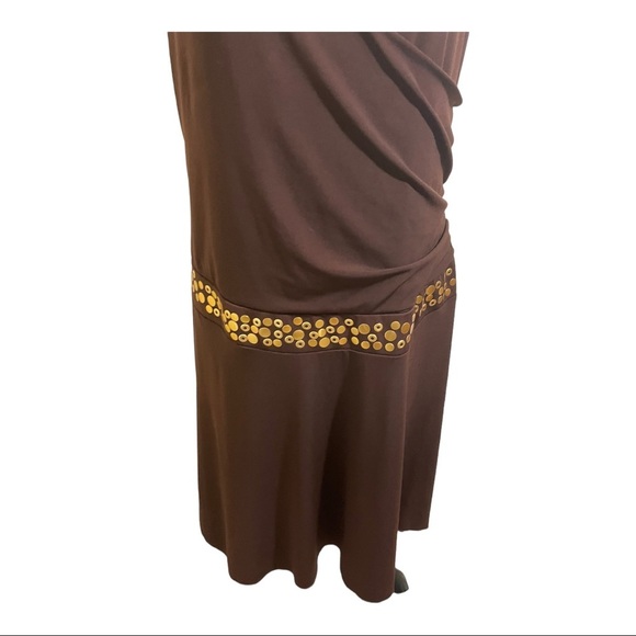 Torrid womens halter faux wrap dress. Gold dot trim. Size 12. Brown drop… - Picture 3 of 12